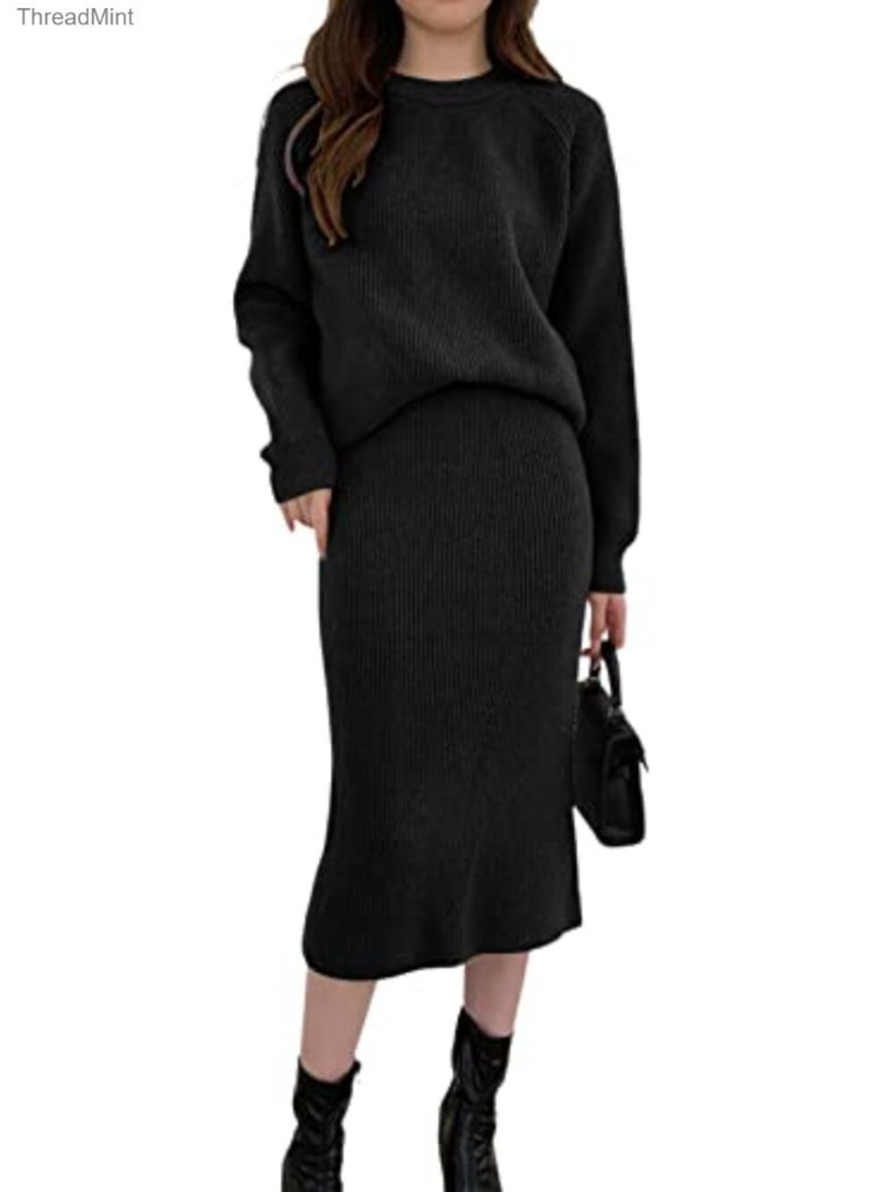 Women's Two Piece Knit Sweater Skirt Set Bodycon Midi Pullover Outfit